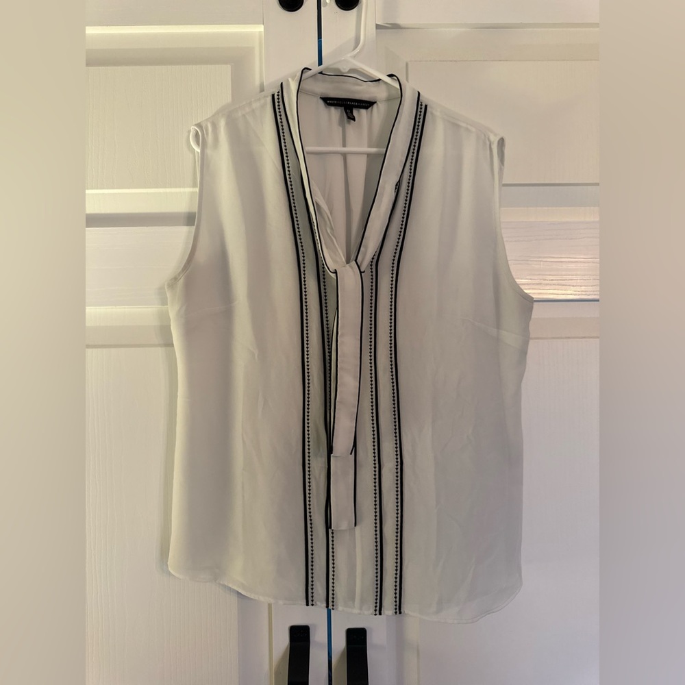 WHBM White with Black Embroidery Detail and Tie Shell